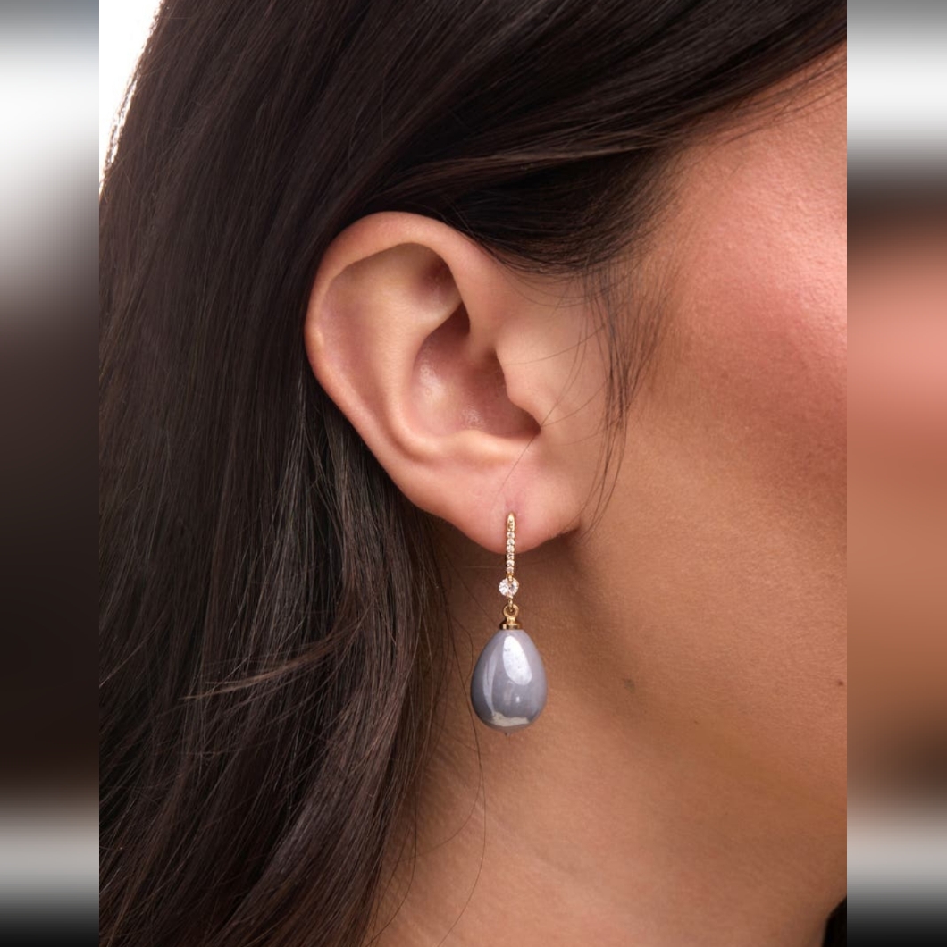 Saachi Tear Drop Crystal Adorned Wire Pearl Earrinngs Champagne *Free Shipping*